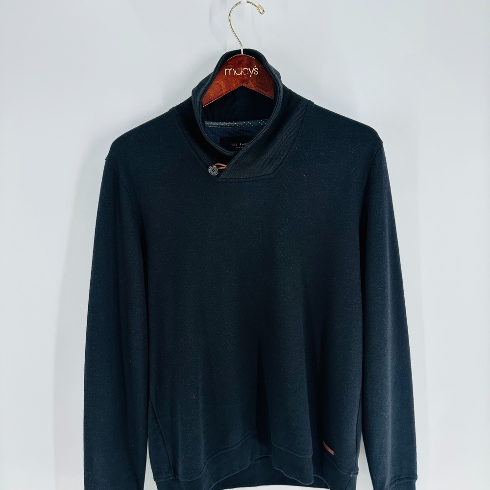 Ted Baker London Shawl‎ Collar Classic Pullover Sweater Navy Blue Size 3